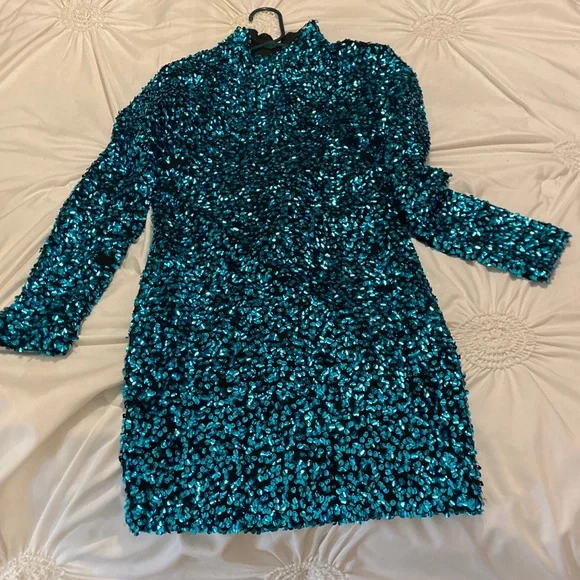 Dresses | Turquoise Sequin Mini Dress | Poshmark